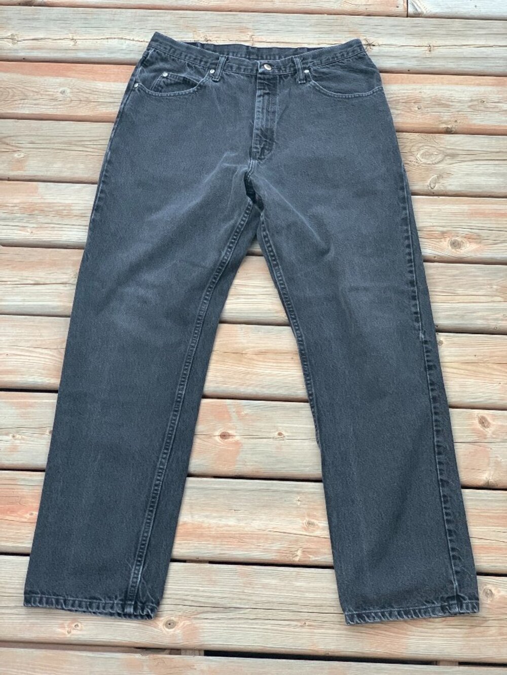 Vintage Wrangler Jeans Mens 36x34 Faded Washed Black Denim Straight Leg Workwear